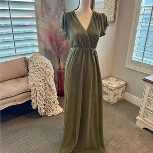 Baltic Born Olive green Pleated Maxi Dress – Size M